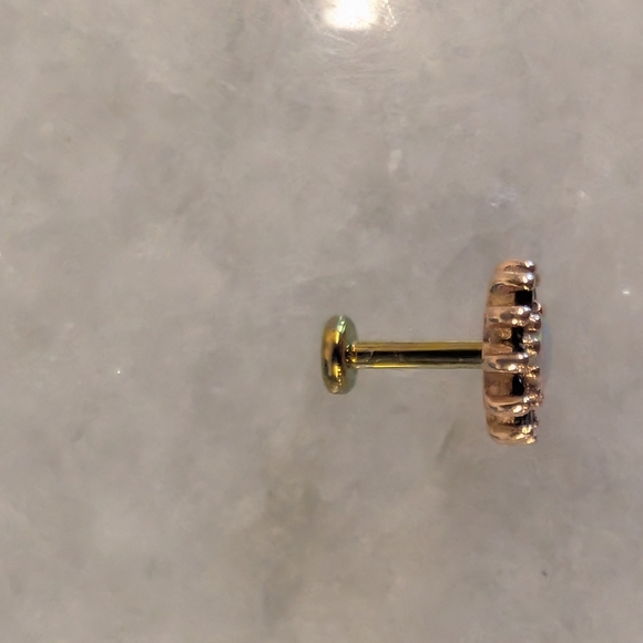 **SOLD** BVLA Rose Gold "The Rose" 6mm Threaded Opal/Black Diamond Stud - Picture 3 of 8